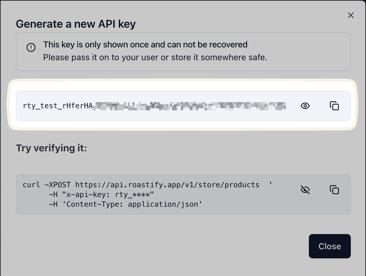 roastify create api key