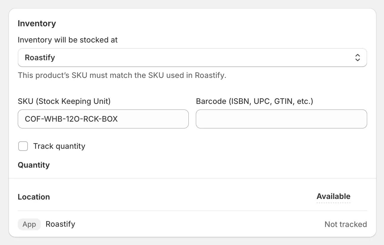 roastify shopify variant location